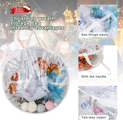 2Pcs Christmas Wreath Storage Container 20 Inch Clear Wreath Storage Bags Round Durable Wreath Bags Clear Everyday Bag with Dual Zippers and Sturdy Handles for Holiday Christmas Wreaths - Image 4