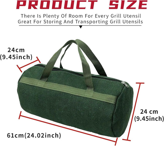 Grill Accessory Storage Bag, 24" Extra Thick Canvas Grill Utensil Storage Bag, Double Zipper Grill Tool Storage Bag, BBQ Tool Storage Bag Carry Bag for Camping Hiking Barbecue - Image 2