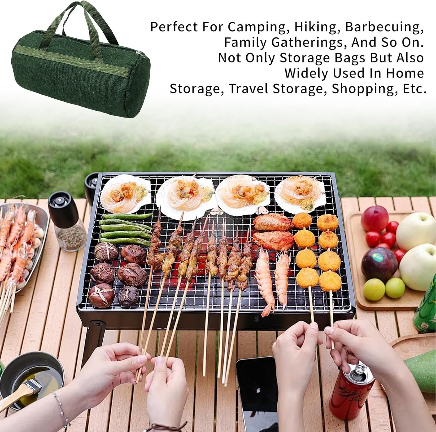 Grill Accessory Storage Bag, 24" Extra Thick Canvas Grill Utensil Storage Bag, Double Zipper Grill Tool Storage Bag, BBQ Tool Storage Bag Carry Bag for Camping Hiking Barbecue - Image 4