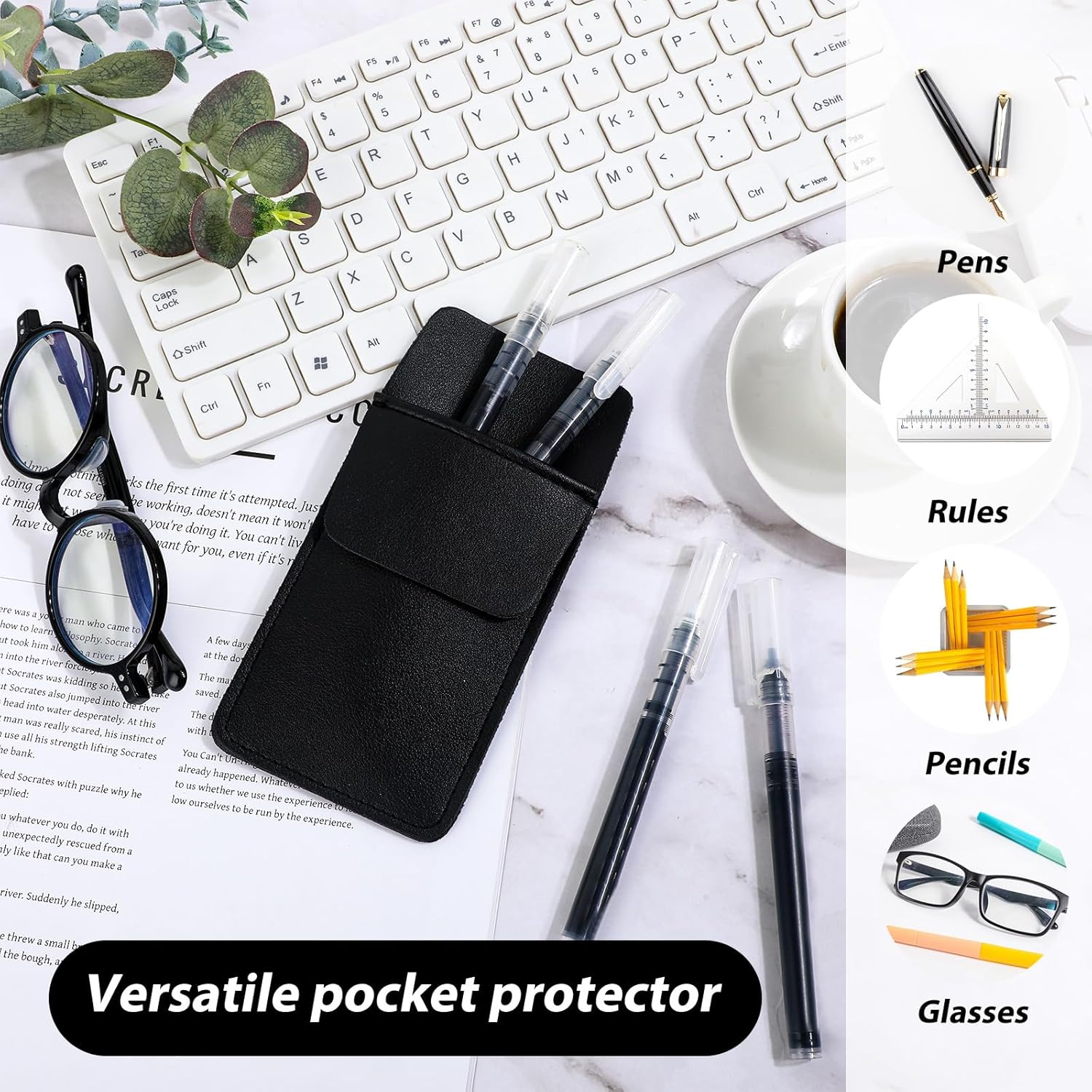 Pocket Protector, PU Leather Pocket Organizer, Pocket Pouch for Men Pocket Shirt Lab Coat for School Office Hospital Supplies - Image 3