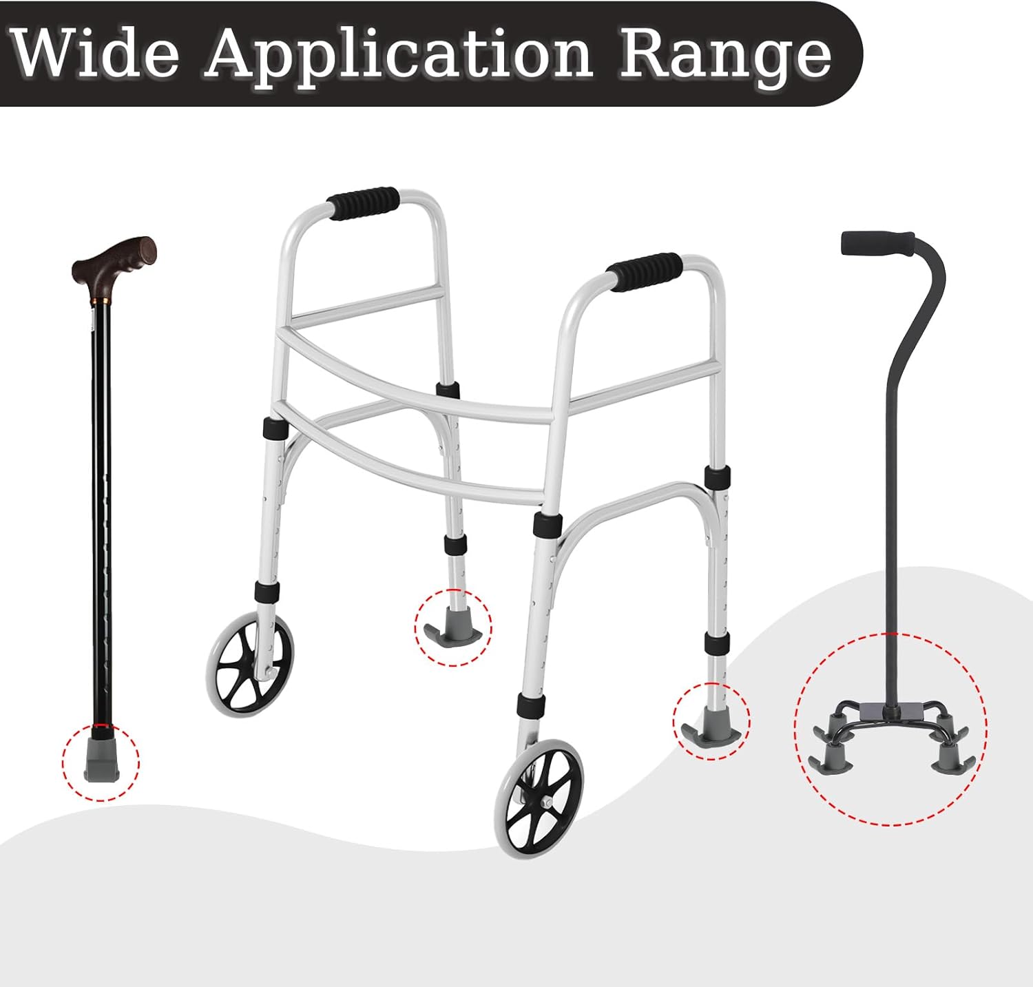 2 Pack Walker Glides Heavy Duty Walker Skis Glides for Folding Walkers, Universal Rubber Walker Sliders or Gliders for 1 Inch Tubes, Walker Accessories, Gray - Image 3