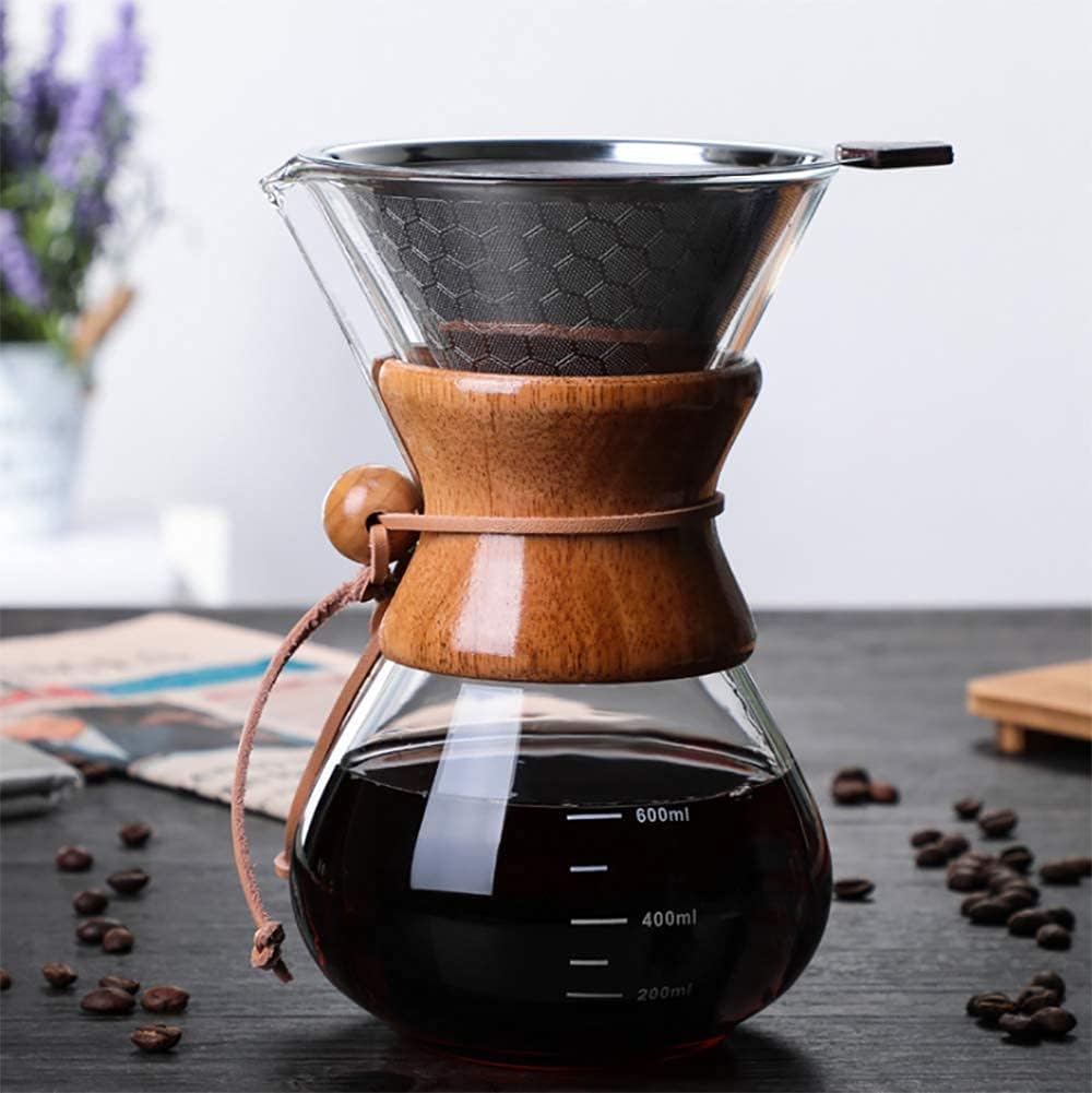 Pour Over Coffee Maker,Reusable Glass Coffee Pot Manual Dripper Brewer Hand Drip with Stainless Steel Filter for Home Travel (14 oz/400 ml) - Image 4