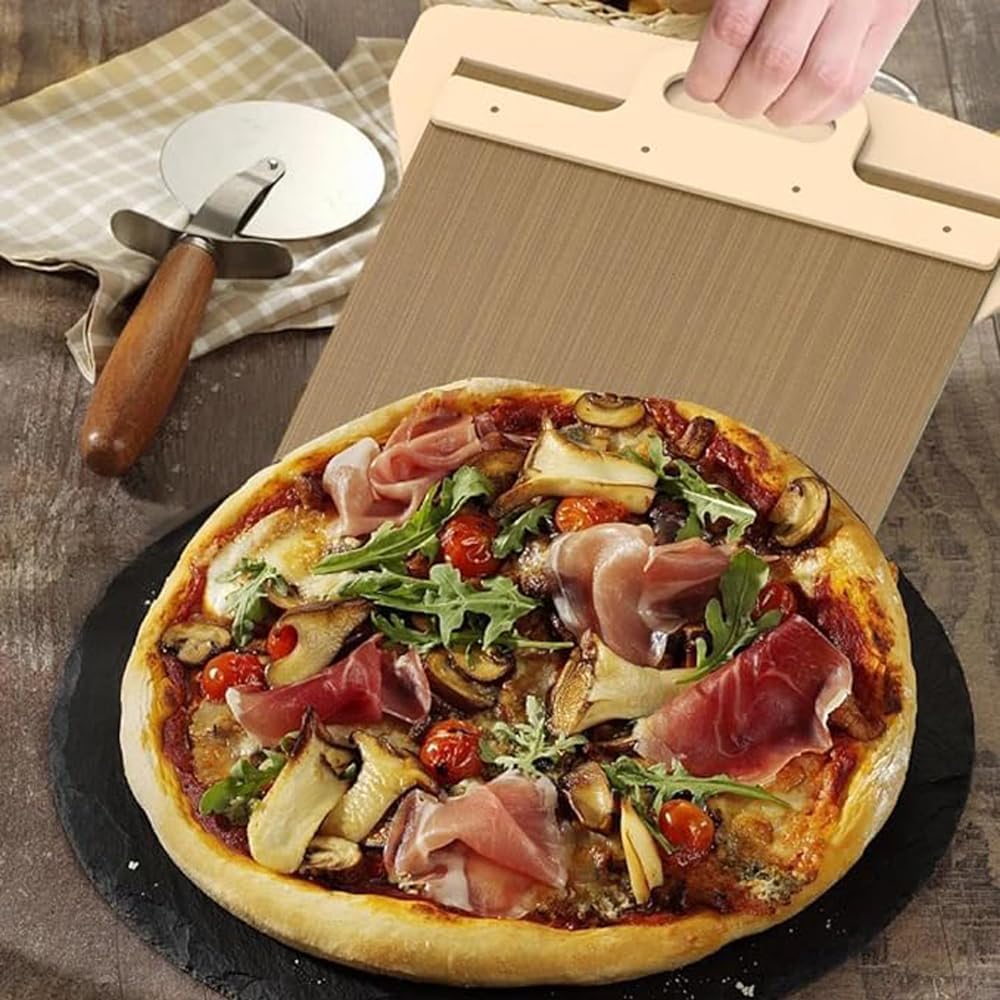 Pizza Smart Slide Magic Pizza Pizza Slide, Pizza Paddle with Handle - Sliding Pizza Shovel Slide, Detachable for Easy Pizza Transfer, Brown - Image 4