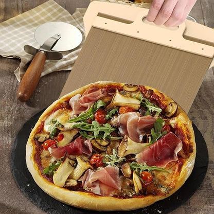 Pizza Smart Slide Magic Pizza Pizza Slide, Pizza Paddle with Handle - Sliding Pizza Shovel Slide, Detachable for Easy Pizza Transfer, Brown - Image 4