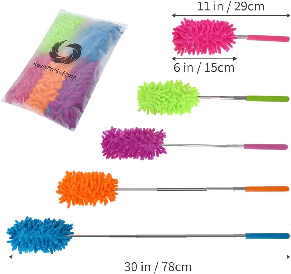 Washable Dusters for Cleaning, Phoenixes Feather Duster Extendable Dusting Wand 11"-30", Wet or Dry Use (5 Pcs) - Image 2