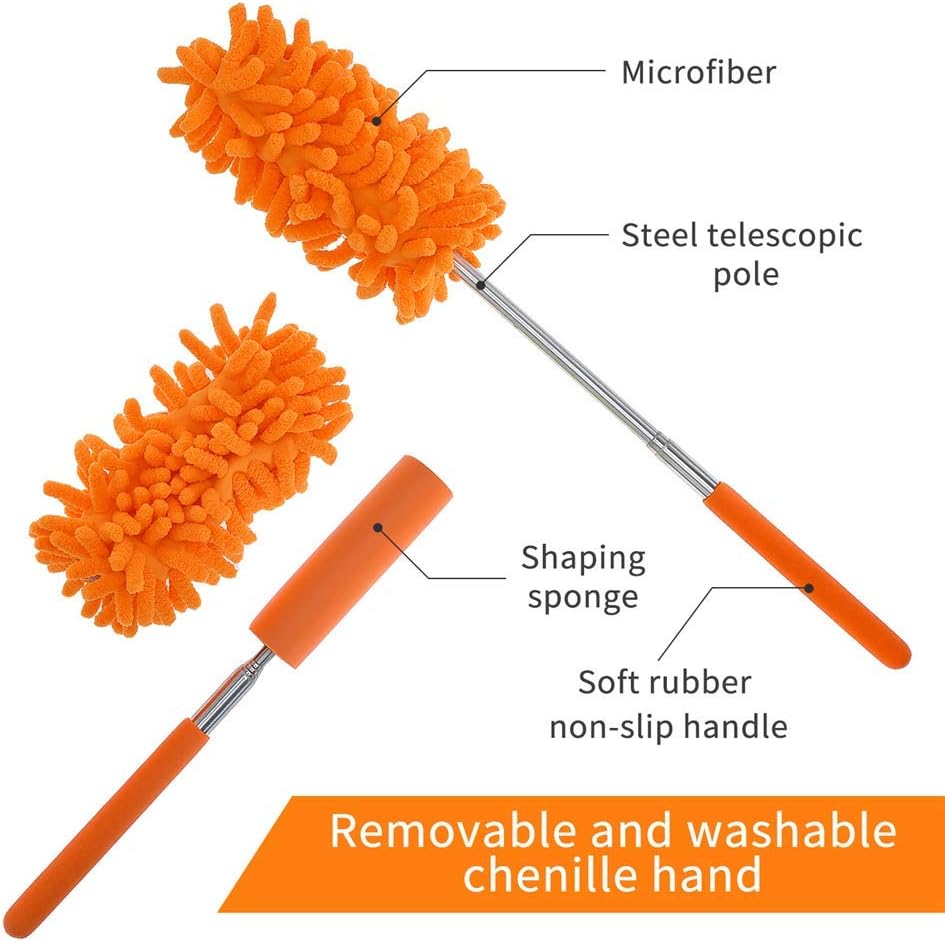 Washable Dusters for Cleaning, Phoenixes Feather Duster Extendable Dusting Wand 11"-30", Wet or Dry Use (5 Pcs) - Image 3