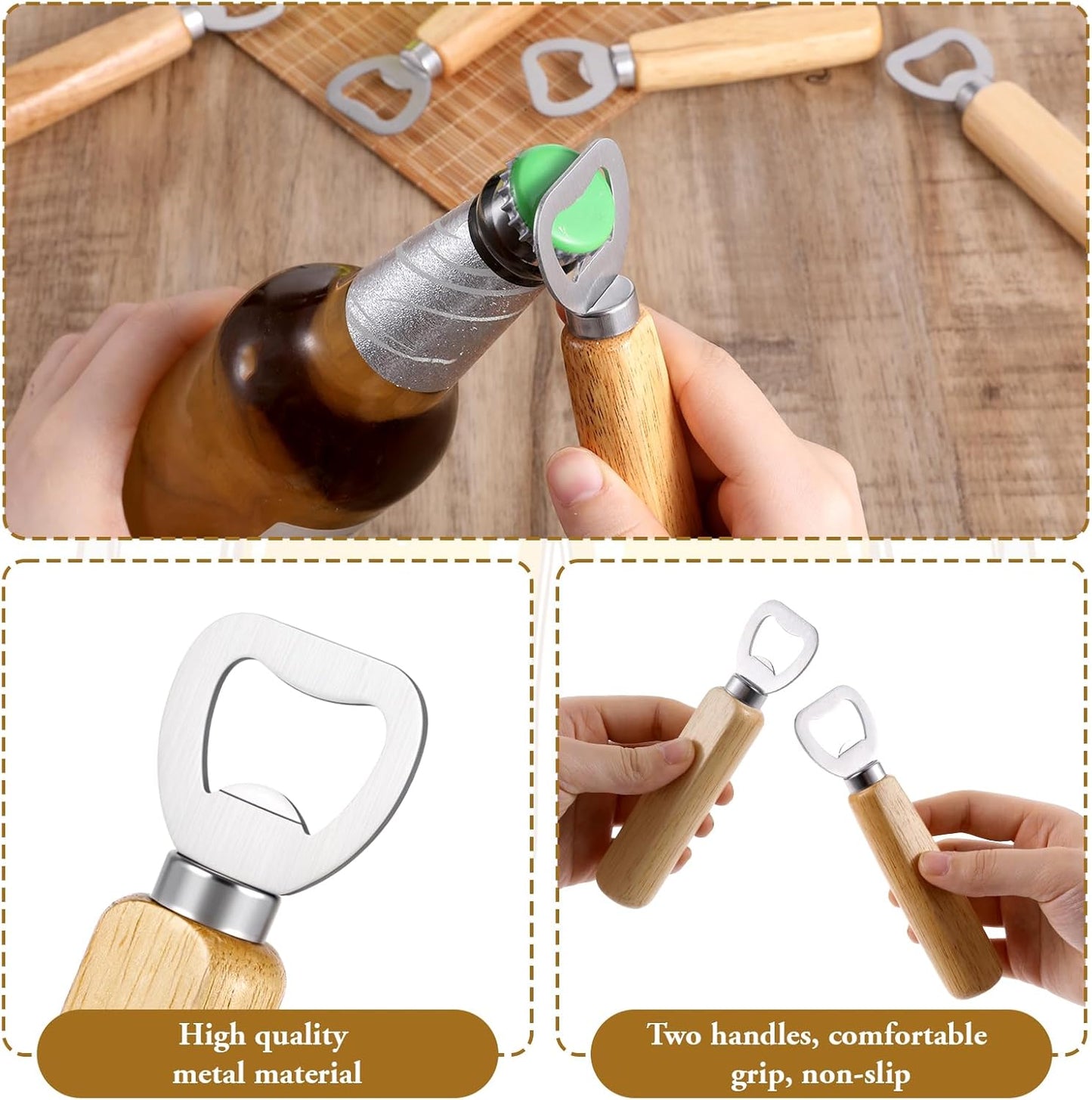 50 PCS Stainless Bottle Opener Bulk Wooden Beer Opener Set, Wood Handheld Heavy Duty Bottle Openers for Bartender Wedding Party Home Kitchen KTV Bar Restaurant - Image 3