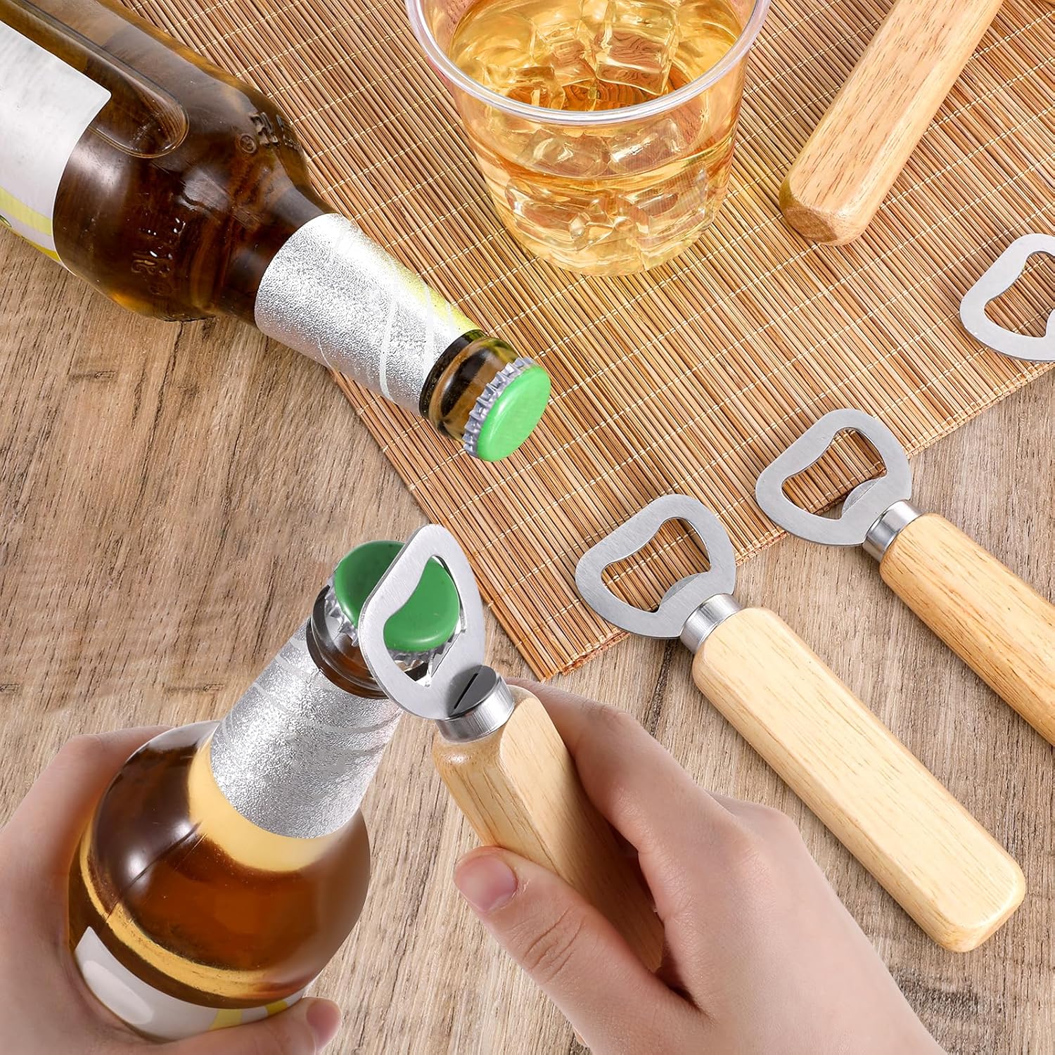 50 PCS Stainless Bottle Opener Bulk Wooden Beer Opener Set, Wood Handheld Heavy Duty Bottle Openers for Bartender Wedding Party Home Kitchen KTV Bar Restaurant - Image 4