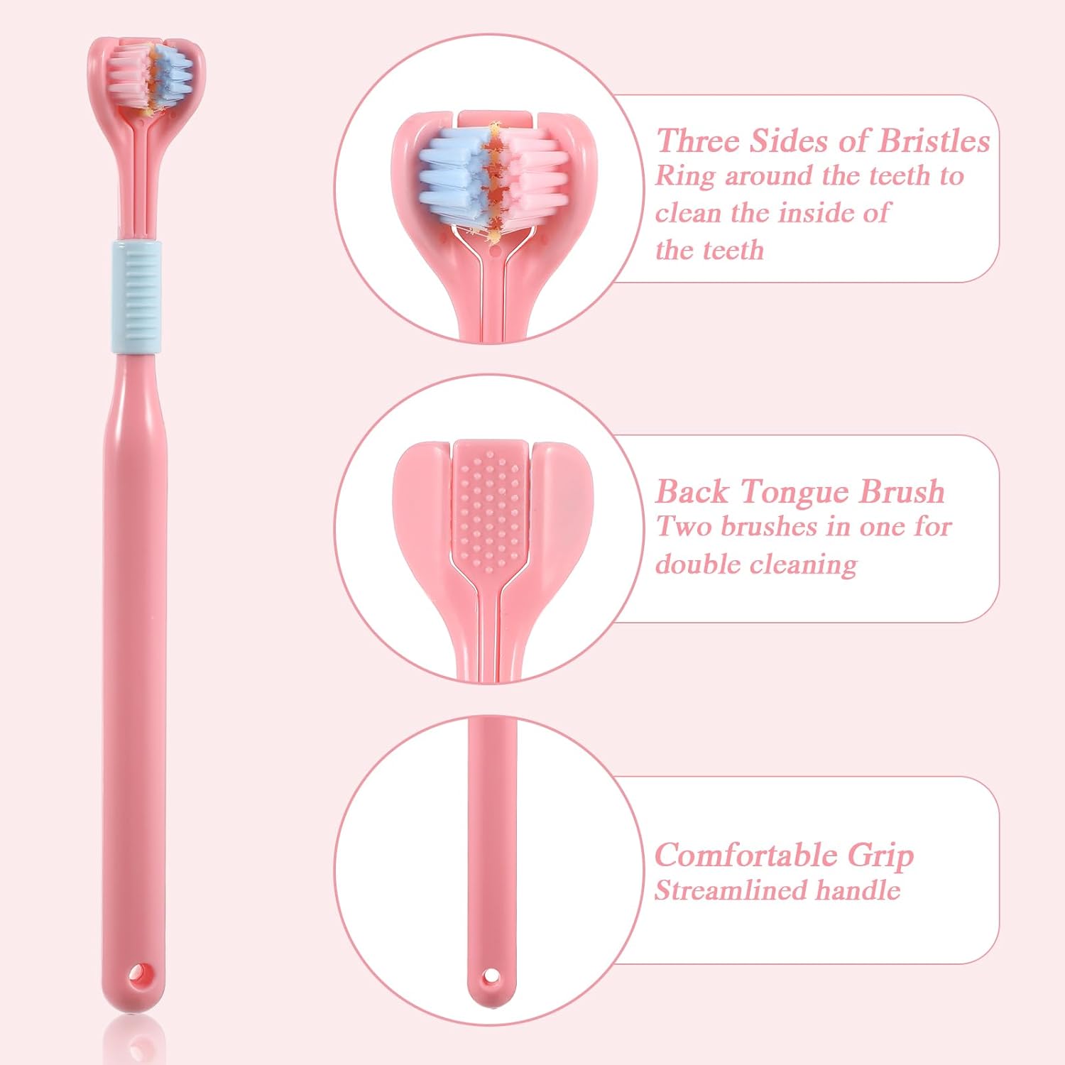 4Pcs 3 Sided Toothbrush Adult, Colorful Three Sided Toothbrush Set with Soft Bristle, Triple Head Toothbrush for Deep Cleaning, Multi-Angle Toothbrushes for Adults Teeth Gum Care - Image 4