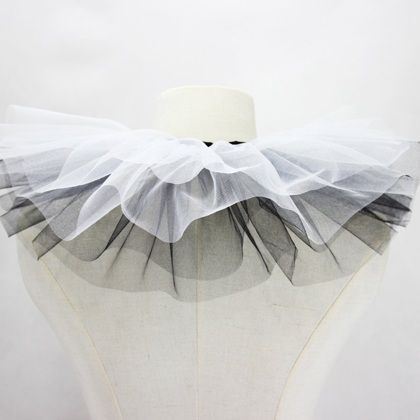 Women's Renaissance Tulle Ruffled False Collar Layered Black White Mesh Clown Choker Lace Up Victorian Neck Ruff Shawl Cosplay Props - Image 6