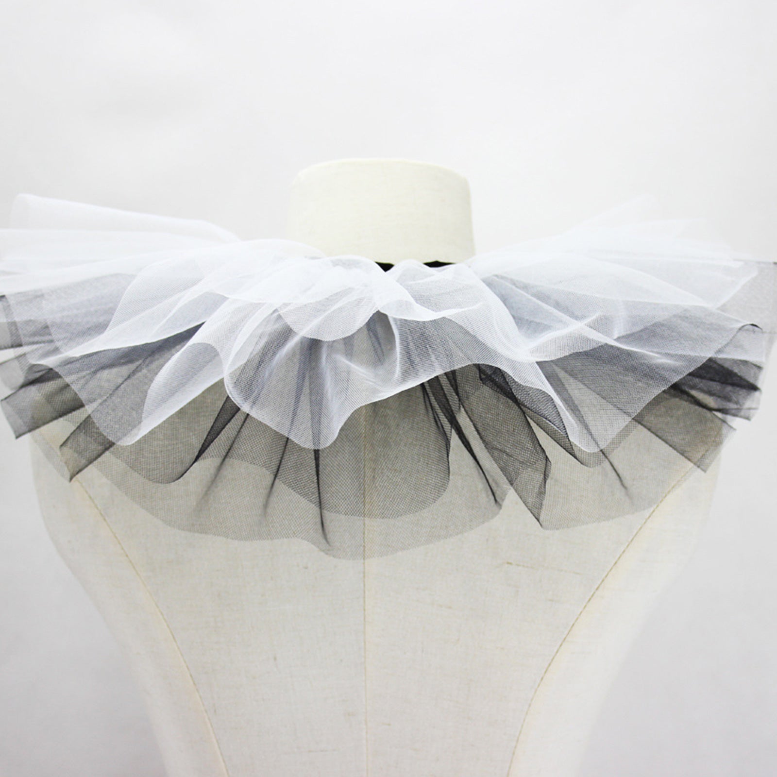 Women's Renaissance Tulle Ruffled False Collar Layered Black White Mesh Clown Choker Lace Up Victorian Neck Ruff Shawl Cosplay Props - Image 6