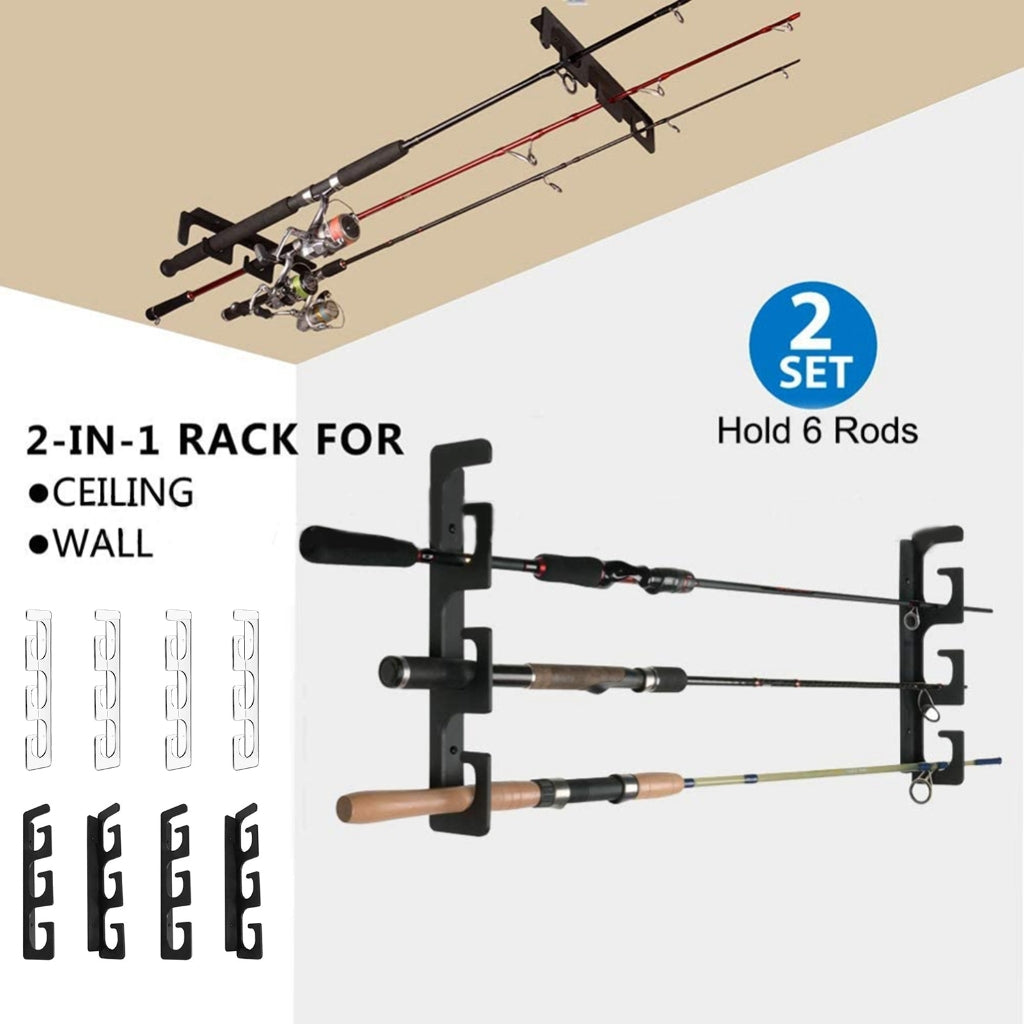 Fishing Rod Holders for Wall and Ceiling, Set of 6, 0.46 Size, Black, Garage Storage - Image 6