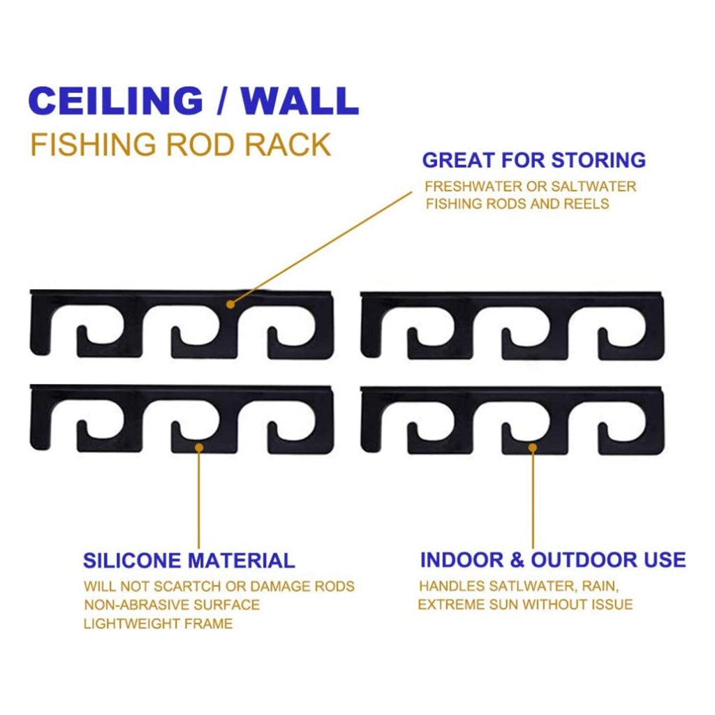 Fishing Rod Holders for Wall and Ceiling, Set of 6, 0.46 Size, Black, Garage Storage - Image 8