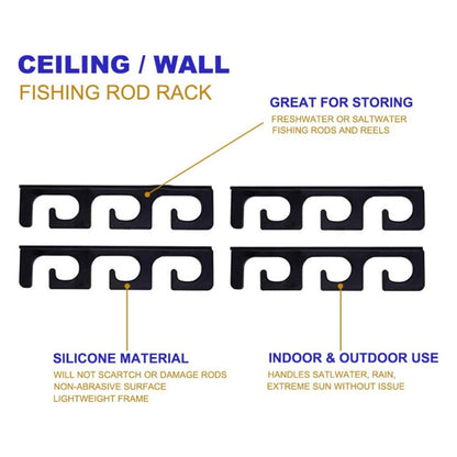 Fishing Rod Holders for Wall and Ceiling, Set of 6, 0.46 Size, Black, Garage Storage - Image 8