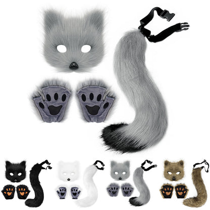 Therian Paws Fur Mask and Tail Set White Halloween Cat Costume Party - Image 4