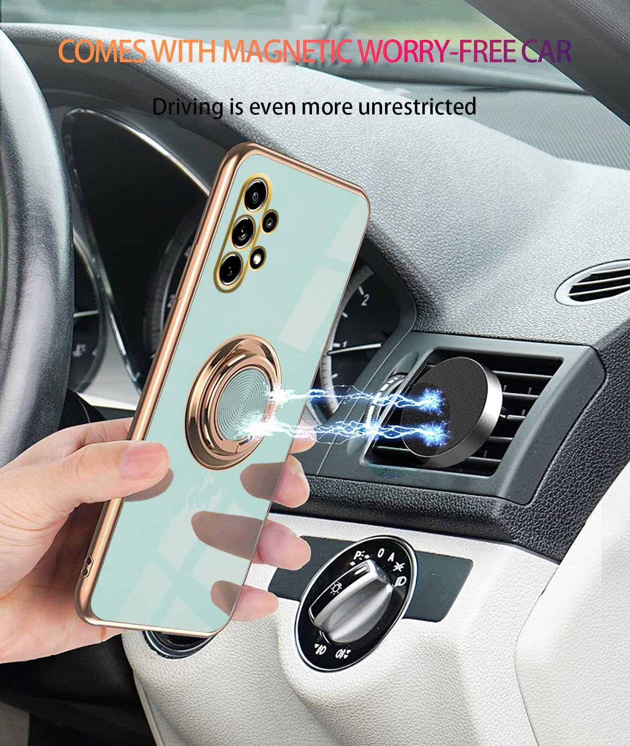 Compatible with Samsung Galaxy A32 5G Green Case, 360 Magnetic Protection Shockproof Car Holder Case - Image 2