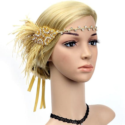 Vintage Feather Flapper Headband 1920s Art Deco Sparkly Hairband Headpiece - Image 3