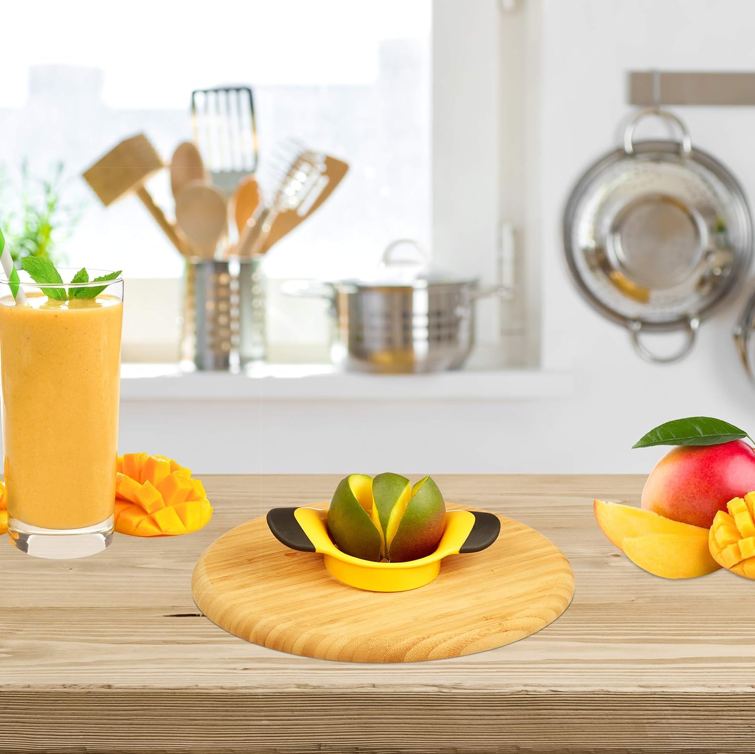 Mango Slicer with Stainless Steel Blade, Non-Slip Handle, Split and Core Mangoes, Black and Yellow - Image 2