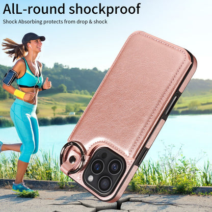 Compatible with Apple iPhone 16 Pro Max Case with Ring and Card Holder, PU Leather, Rose Gold Pink, Skalo - Image 3