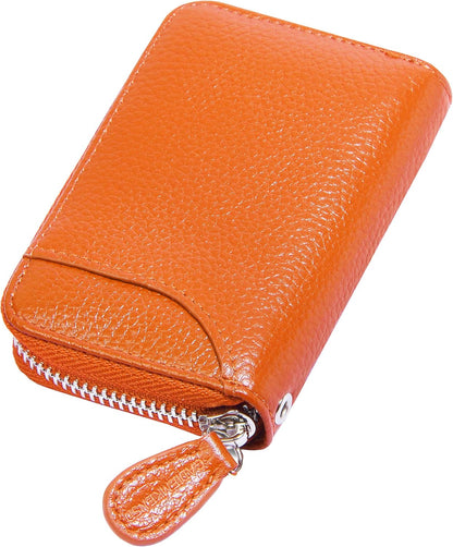 RFID Blocking Credit Card Holder Wallets Thin Mini Travel Bag Card Case Cash Envelope Money Organizer for Women Gift Compatible with YUX Orange