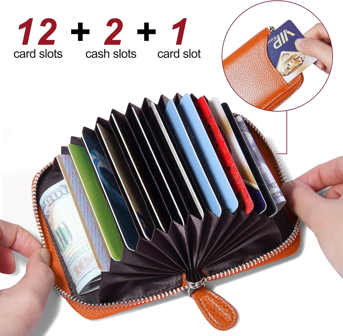 RFID Blocking Credit Card Holder Wallets Thin Mini Travel Bag Card Case Cash Envelope Money Organizer for Women Gift Compatible with YUX Orange - Image 2