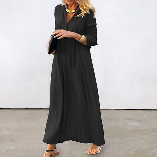 Women's Black 2XL Long Sleeve High Waist Pullover Shirt Dress for Autumn and Holiday - Image 2