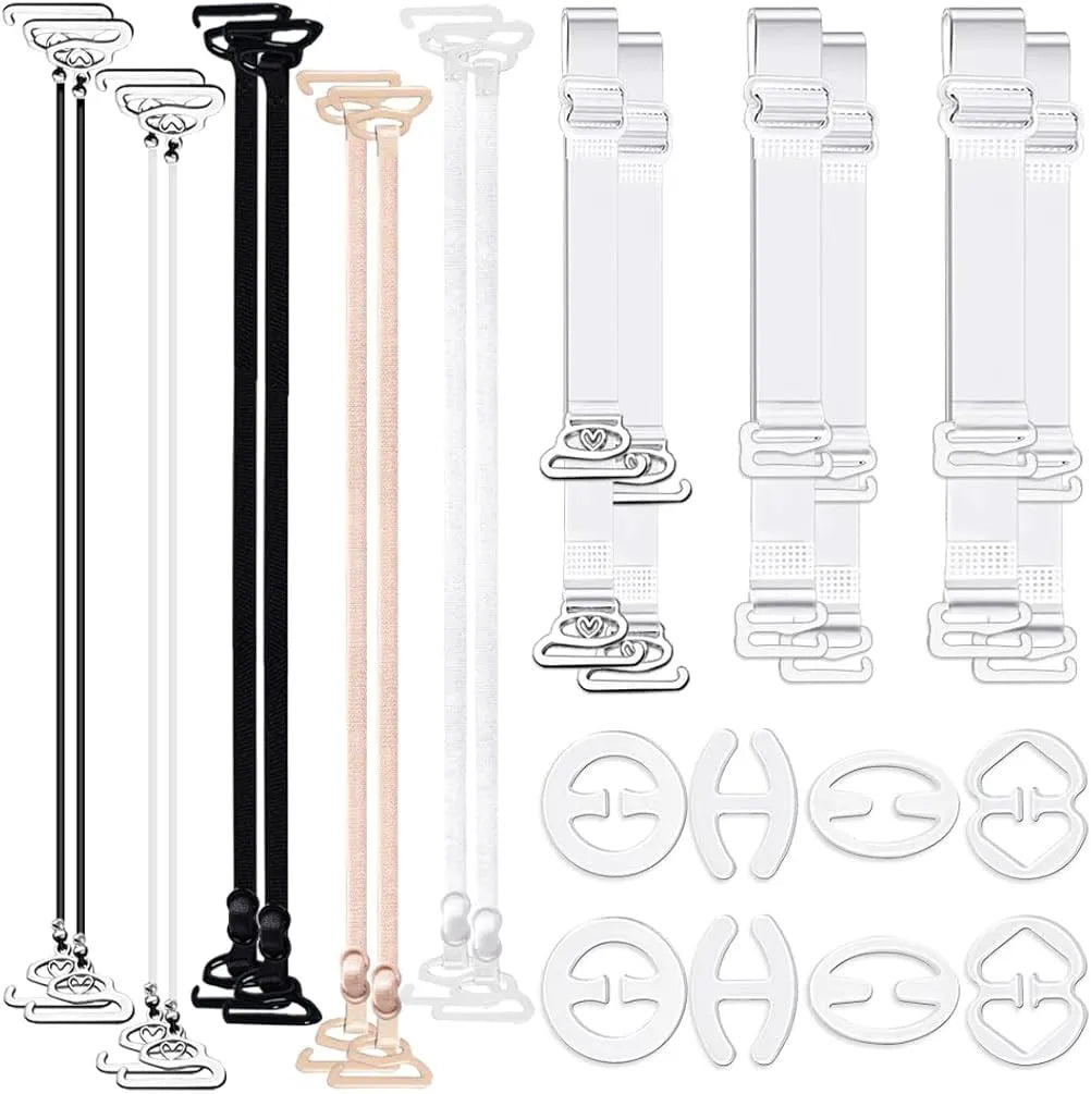 Transparent Bra Straps 24pcs Adjustable Non-slip Replacement Straps with Clips Compatible with Various Bras