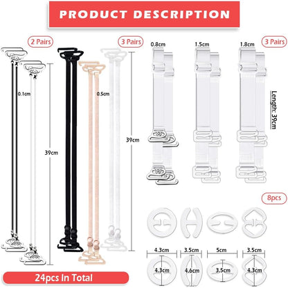 Transparent Bra Straps 24pcs Adjustable Non-slip Replacement Straps with Clips Compatible with Various Bras - Image 2