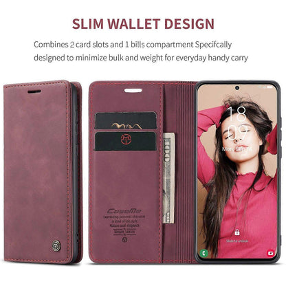 Compatible with Samsung Galaxy S21 FE Wallet Case Stand with Automatic Suction PU Leather Case Red Samsung - Image 4