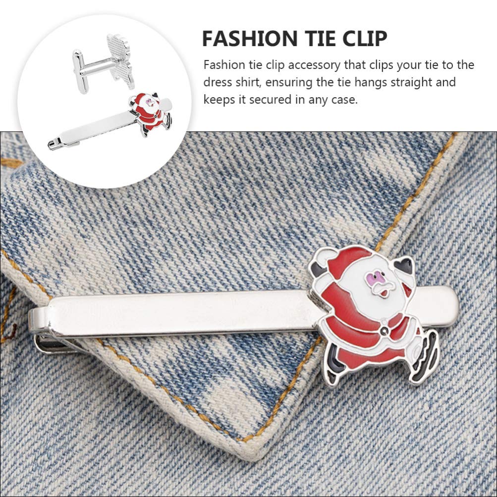 Christmas Tie Clip 2 pcs, Stylish Santa Tie Clip, Compatible with Christmas Wedding Winter Accessories, Bar Buckle Tie Clip - Image 3