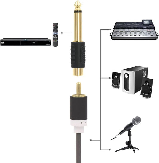 Audio Adapter 6.35mm Mono Male to RCA Female Cable Connector 6-Pack Compatible with Audio Equipment - Image 2