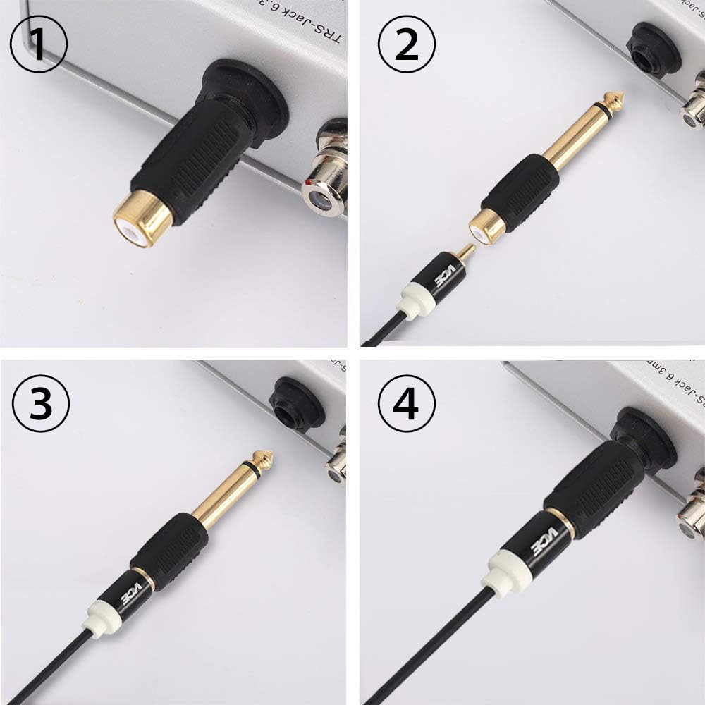 Audio Adapter 6.35mm Mono Male to RCA Female Cable Connector 6-Pack Compatible with Audio Equipment - Image 3