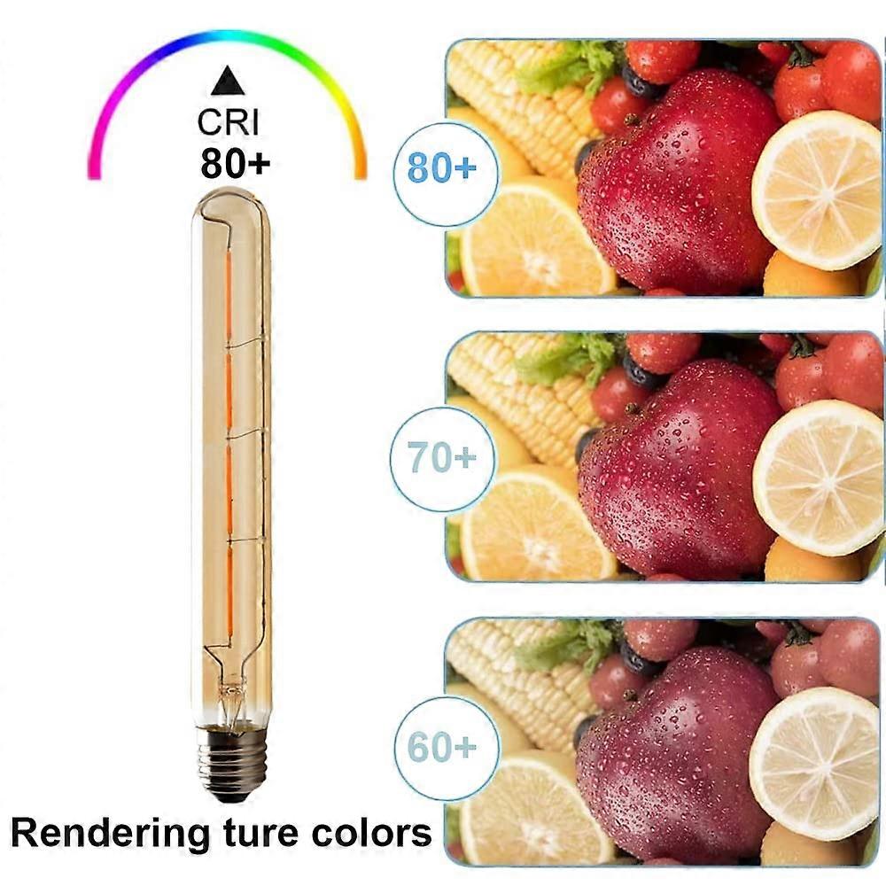 5-pack T225 Long Tube Bulbs, LED Edison Filament, 6W E27 Socket Warm White, Yellow Glass for Decorative Light Bulb, AC 220-240V—yux - Image 4