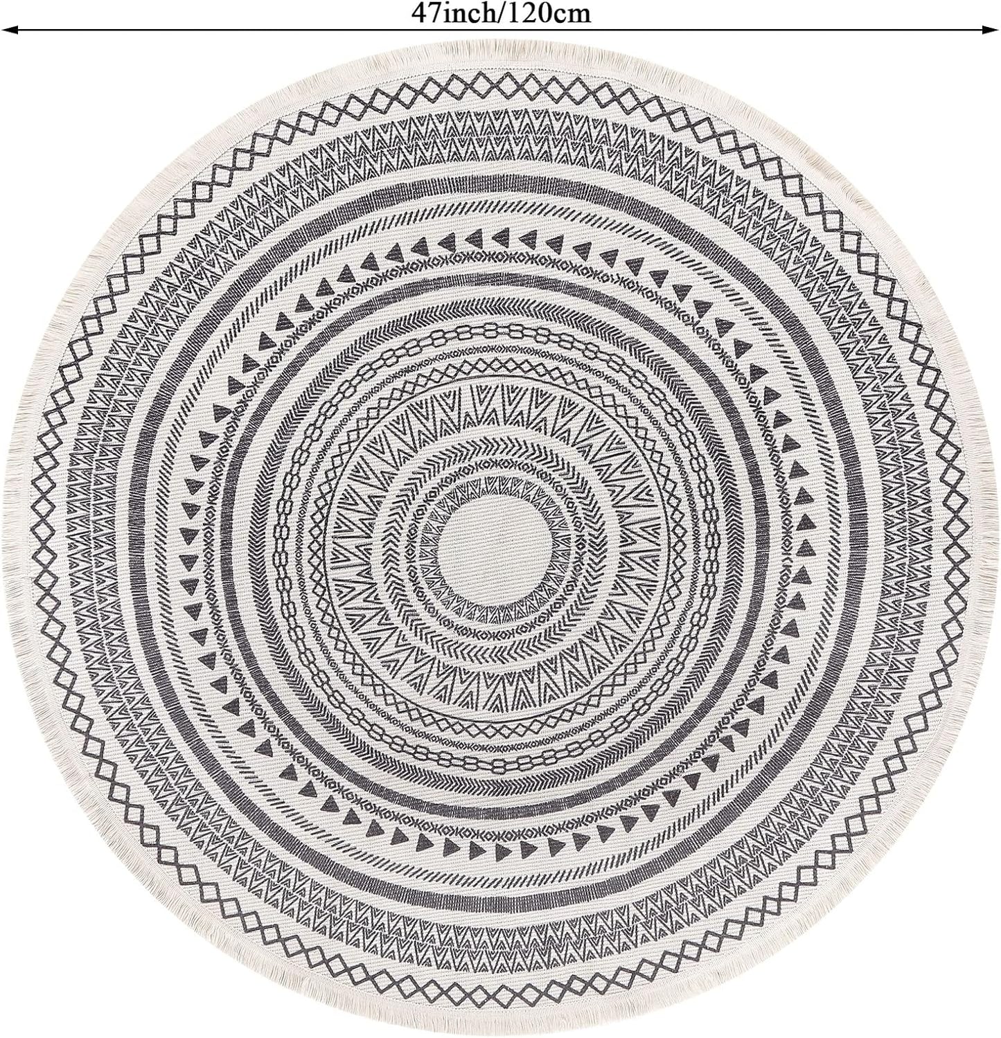 Moroccan Style Grey Round Woven Cotton Washable Absorbent Rug 120cm with Fringes - Image 3