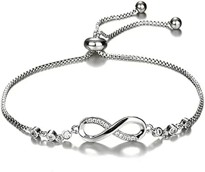 925 Sterling Silver Infinity Love Heart Bracelet with Cubic Zirconia Adjustable for Women
