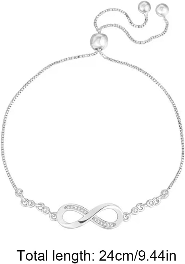 925 Sterling Silver Infinity Love Heart Bracelet with Cubic Zirconia Adjustable for Women - Image 4
