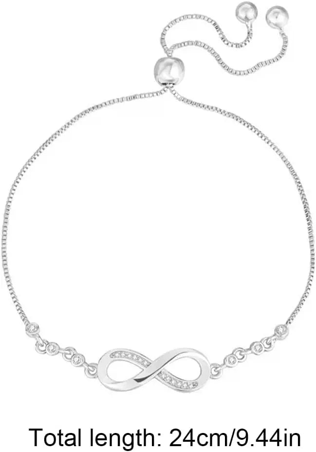 925 Sterling Silver Infinity Love Heart Bracelet with Cubic Zirconia Adjustable for Women - Image 4