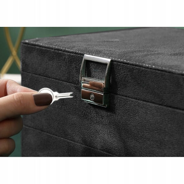 Black Jewelry Box with Key Lock and Multiple Compartments Black—yux - Image 5