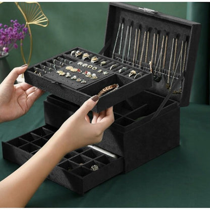 Black Jewelry Box with Key Lock and Multiple Compartments Black—yux - Image 6