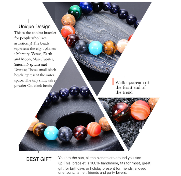 Solar System Bracelet with Nine Planets and Natural Stone Beads for Men and Women - Image 2