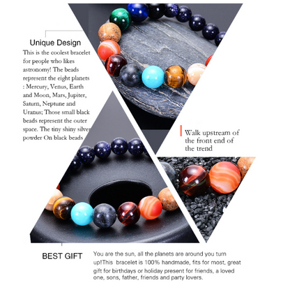 Solar System Bracelet with Nine Planets and Natural Stone Beads for Men and Women - Image 2