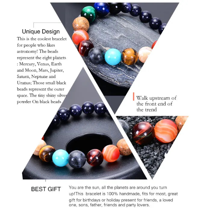 Solar System Eight Planets Bracelet for Men and Women, Universe Galaxy Natural Stone Beads Gift - Image 2