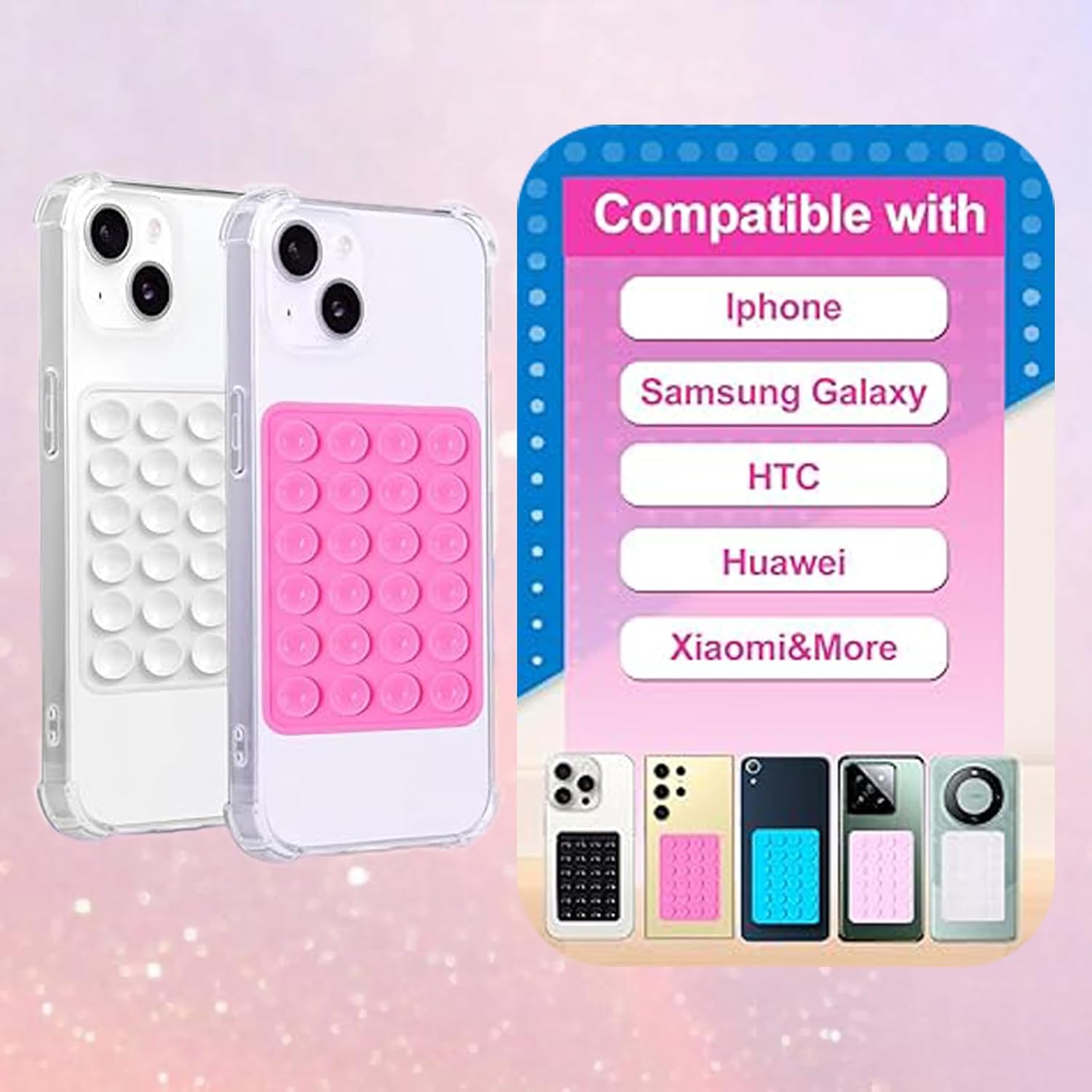 5pcs Silicone Suction Cup Phone Case Mount for Walls, Non-Slip Sticky Plate Compatible with Most Phones - Image 3