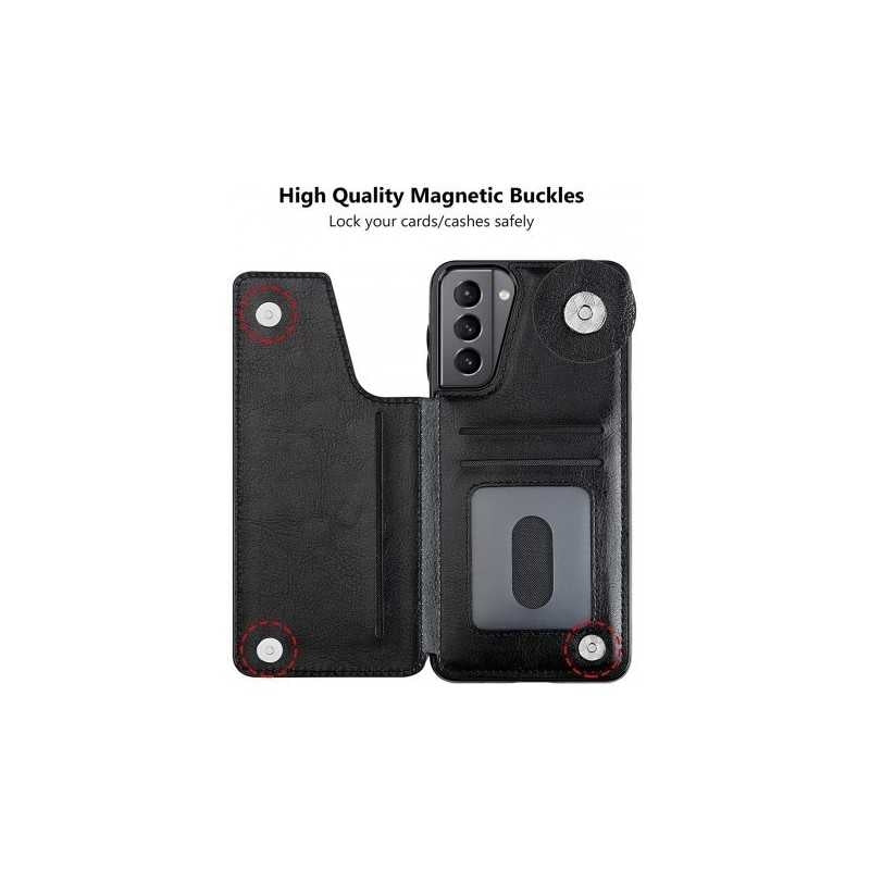 Compatible with Samsung Galaxy S22 Case Samsung Shockproof Card Holder 3-Compartment Flip Cover Black - Image 3
