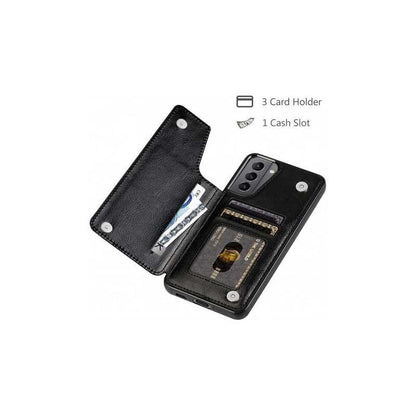 Compatible with Samsung Galaxy S22 Case Samsung Shockproof Card Holder 3-Compartment Flip Cover Black - Image 4