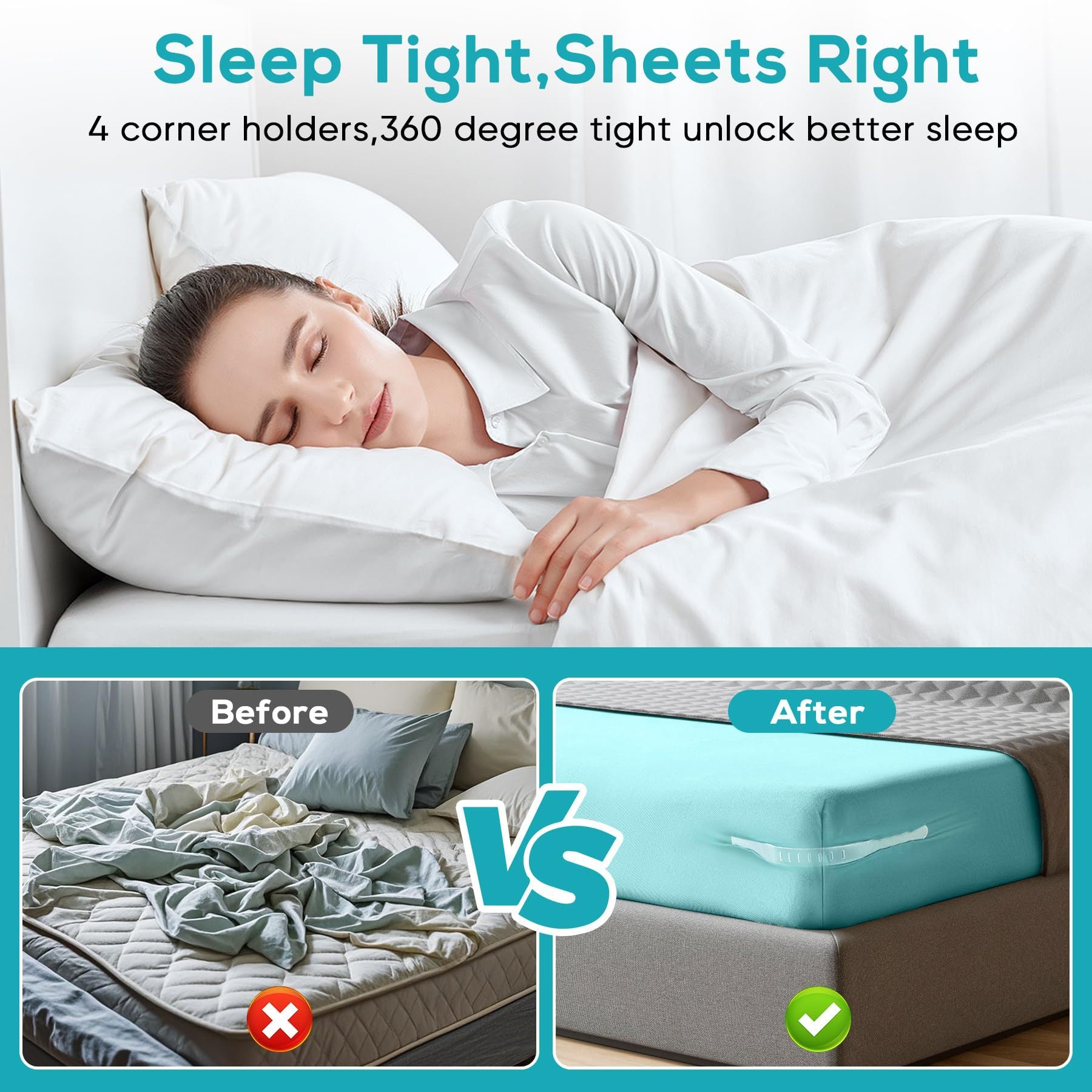 Invisible Sheet and Bed Cover Fastener Set of 4 White Keeps Sheets Tight Removable Storable - Image 2
