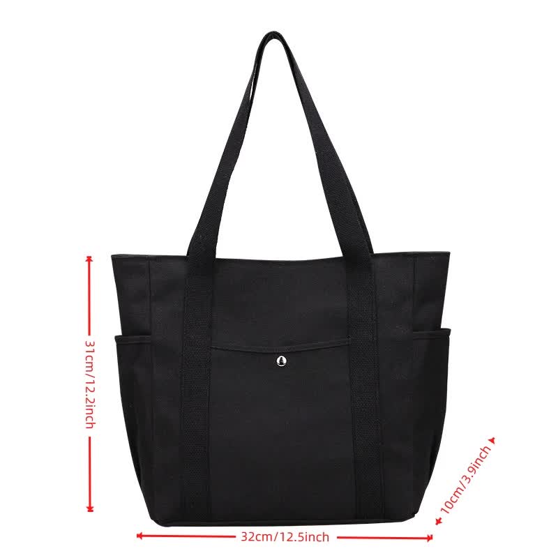 Canvas Tote Bag Large Capacity White for Work Travel College Student Book Shoulder Bag - Image 3