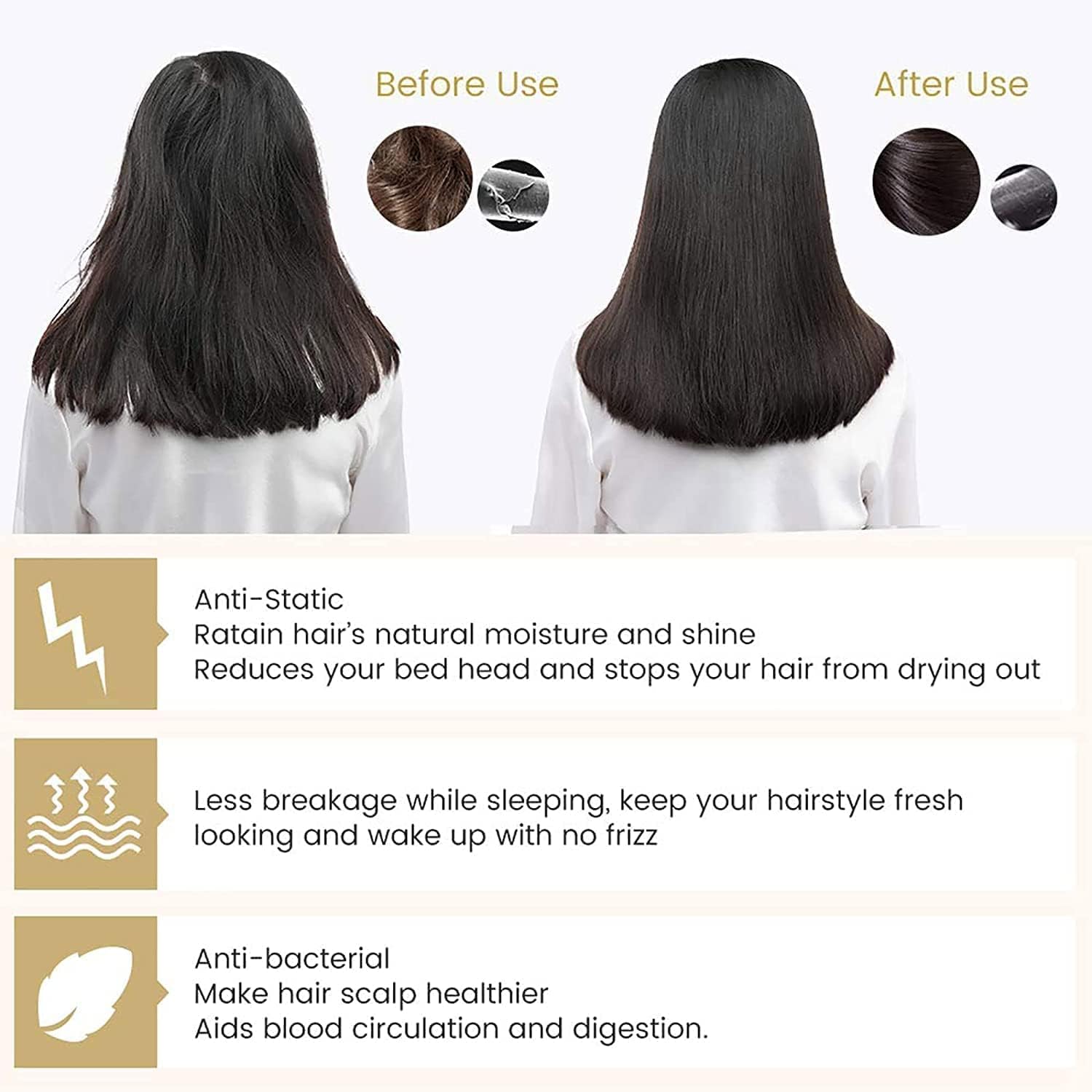 Large Satin Night Cap for Curly Hair, Breathable Silk Sleep Hat for Women and Girls, Gold Gold - Image 3