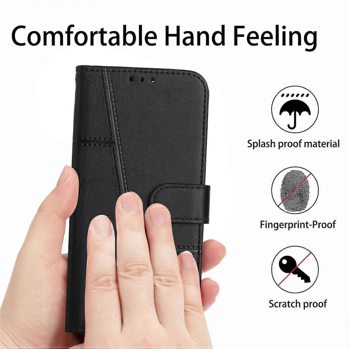 Stitched Calfskin Case for Redmi 14C 4G (FMY) Black_yux Black - Image 5