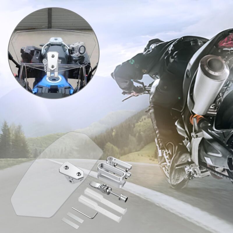 Motorcycle Windshield Adjustable Clip-On Windshield Spoiler Extension Wind Deflector for Motorcycle - Clear - Image 4